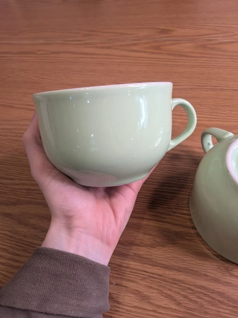 set of 2 jade green coffee tea mugs saturnia made in Italy ceramic 12oz
